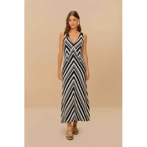 Farm Rio Black and White Striped Maxi Dress